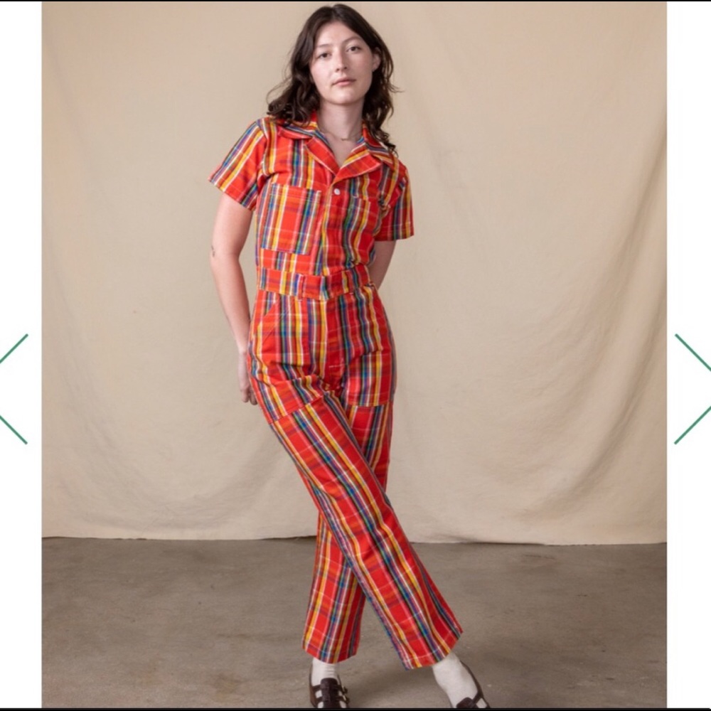 BIG BUD PRESS NWT Red Plaid Short Sleeve Jumpsuit